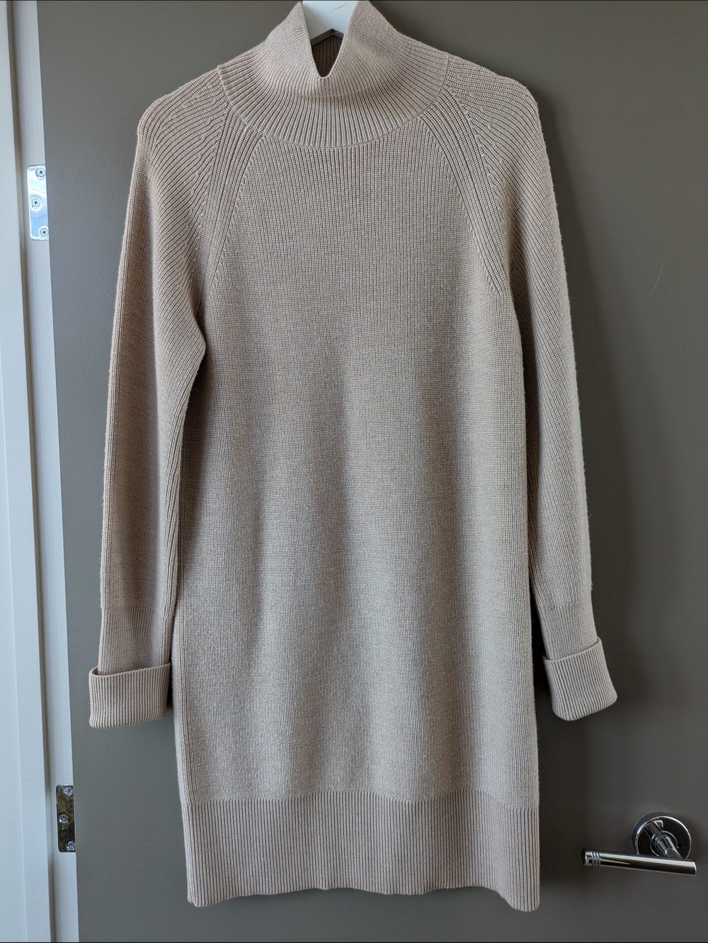 Banana Republic Merino Wool Mock Neck Sweater Dress Beige Size S